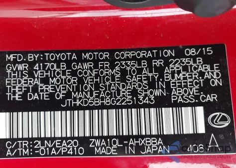 2016 Lexus Ct 200H z USA, uszkodzony, nr VIN JTHKD5BH8G2251343